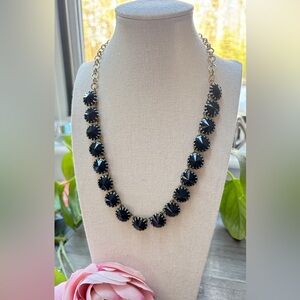 J. Crew Gold-Tone Dark Blue Navy Rivoli Rhinestone Venus Flytrap Necklace